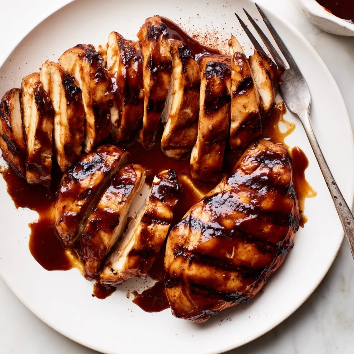Juicy Grilled Coca Cola Glazed Chicken Breast sliced open revealing tender meat and sticky glaze