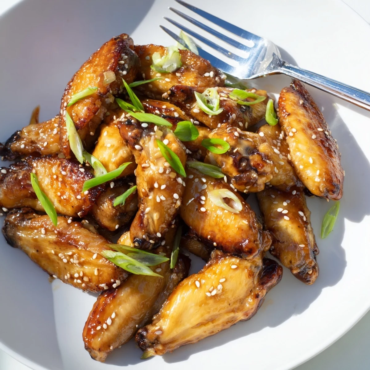 Juicy miso honey marinated chicken wings fresh from the oven drizzled with sticky glaze