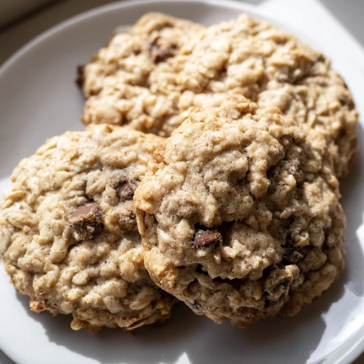 Soft chewy banana oatmeal cookies with hearty oats piled on a rustic wire cooling rack.