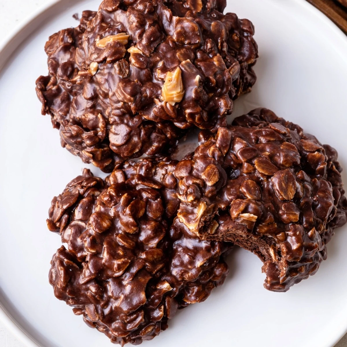 Chewy chocolate oatmeal no bake cookies studded with hearty oats and peanut butter swirls
