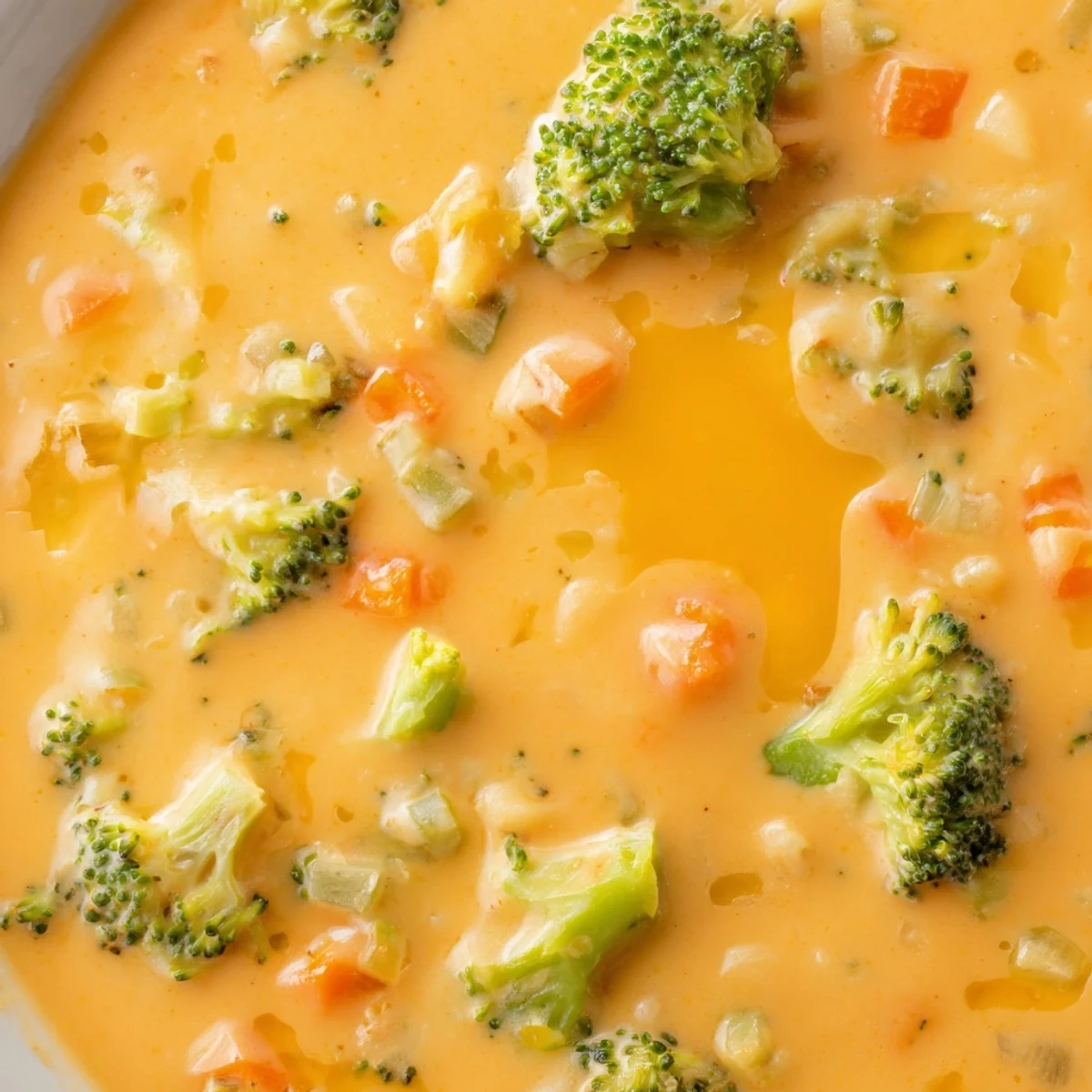 Creamy slow cooker broccoli cheese soup in a rustic bowl with crusty bread