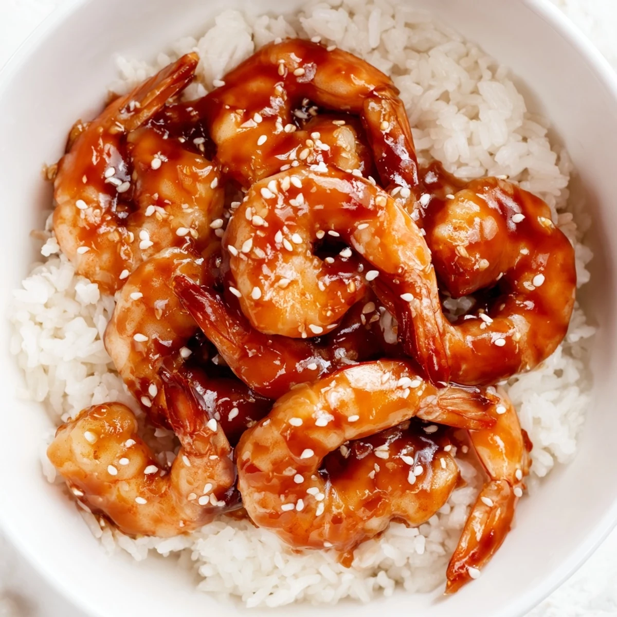 Succulent shrimp glazed in sweet teriyaki sauce served over fluffy rice with crisp vegetables  