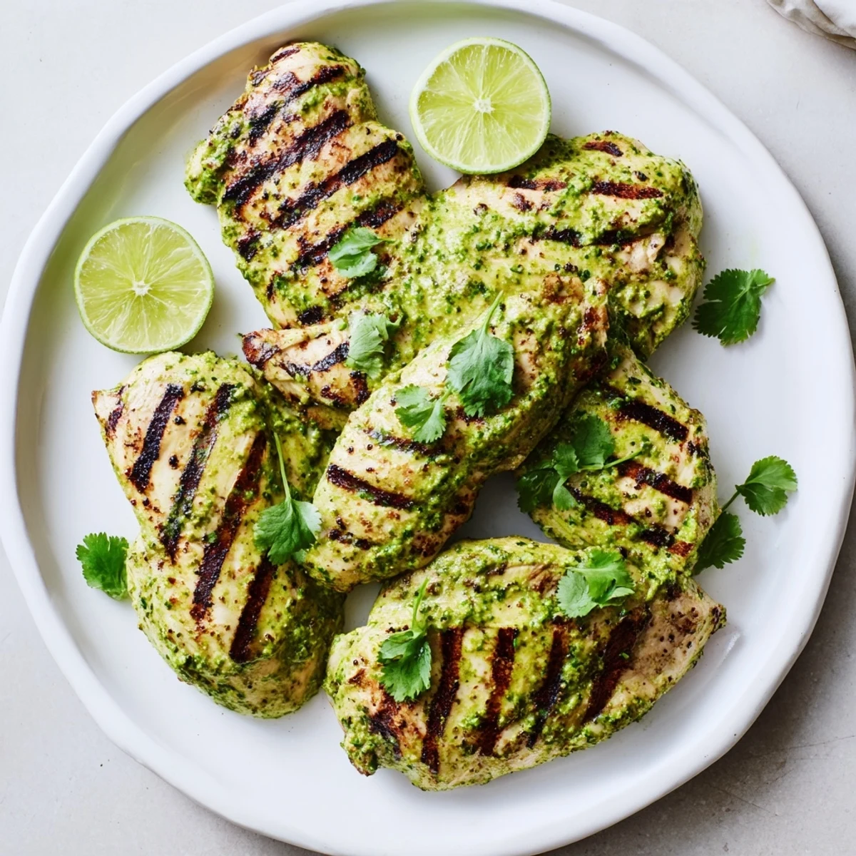 Pan-seared Cilantro Lime Chicken served with rice and vibrant green cilantro