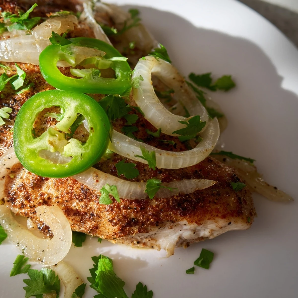 Juicy Spicy Jalapeno Chicken served with fresh cilantro and lime wedges.