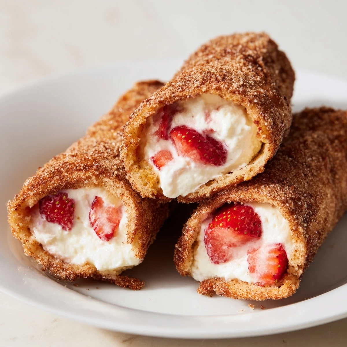 Crispy toasted Strawberry Cream Cheese Roll Ups ready to serve for breakfast or dessert