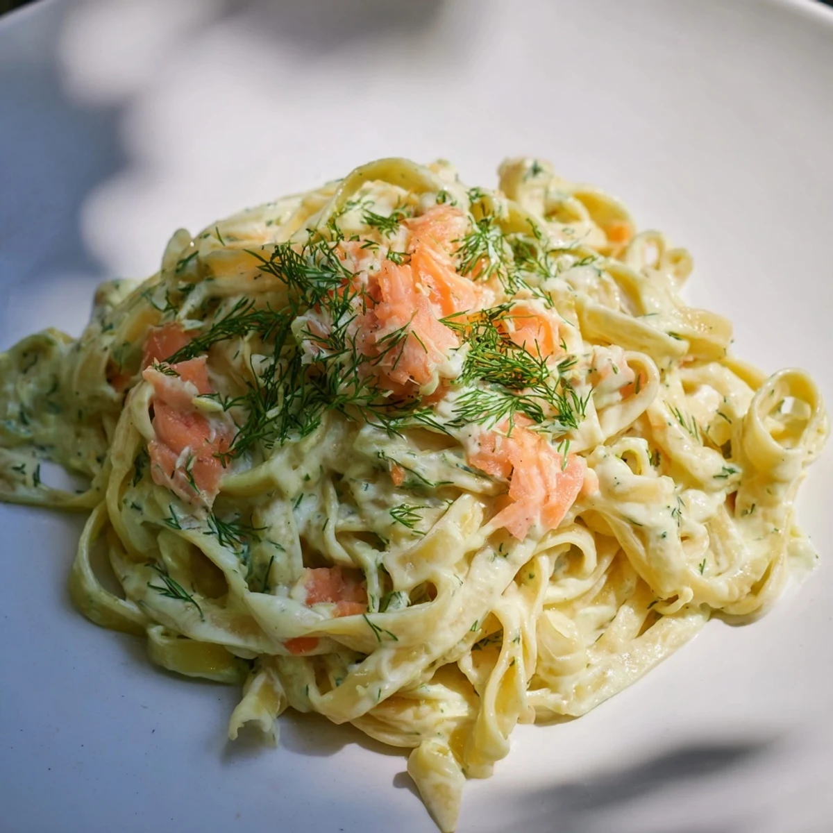 Close-up of hot smoked salmon pasta with lemon wedges and black pepper.