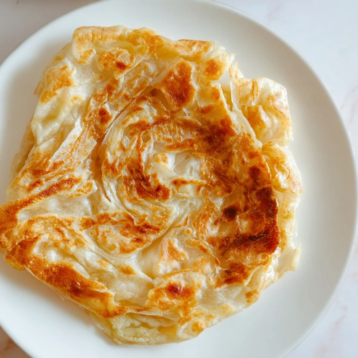 Golden flaky roti canai with buttery layers served alongside a rich chicken curry.  