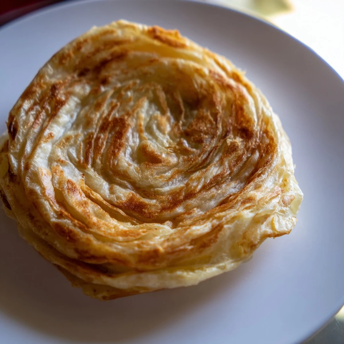 A stack of warm roti canai breads, perfect for dipping into savory sauces.