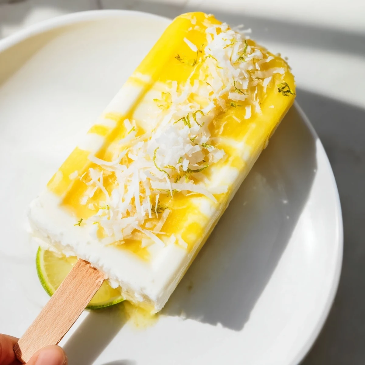 Refreshing frozen pineapple coconut lime popsicles garnished with lime zest for a zesty summer treat  