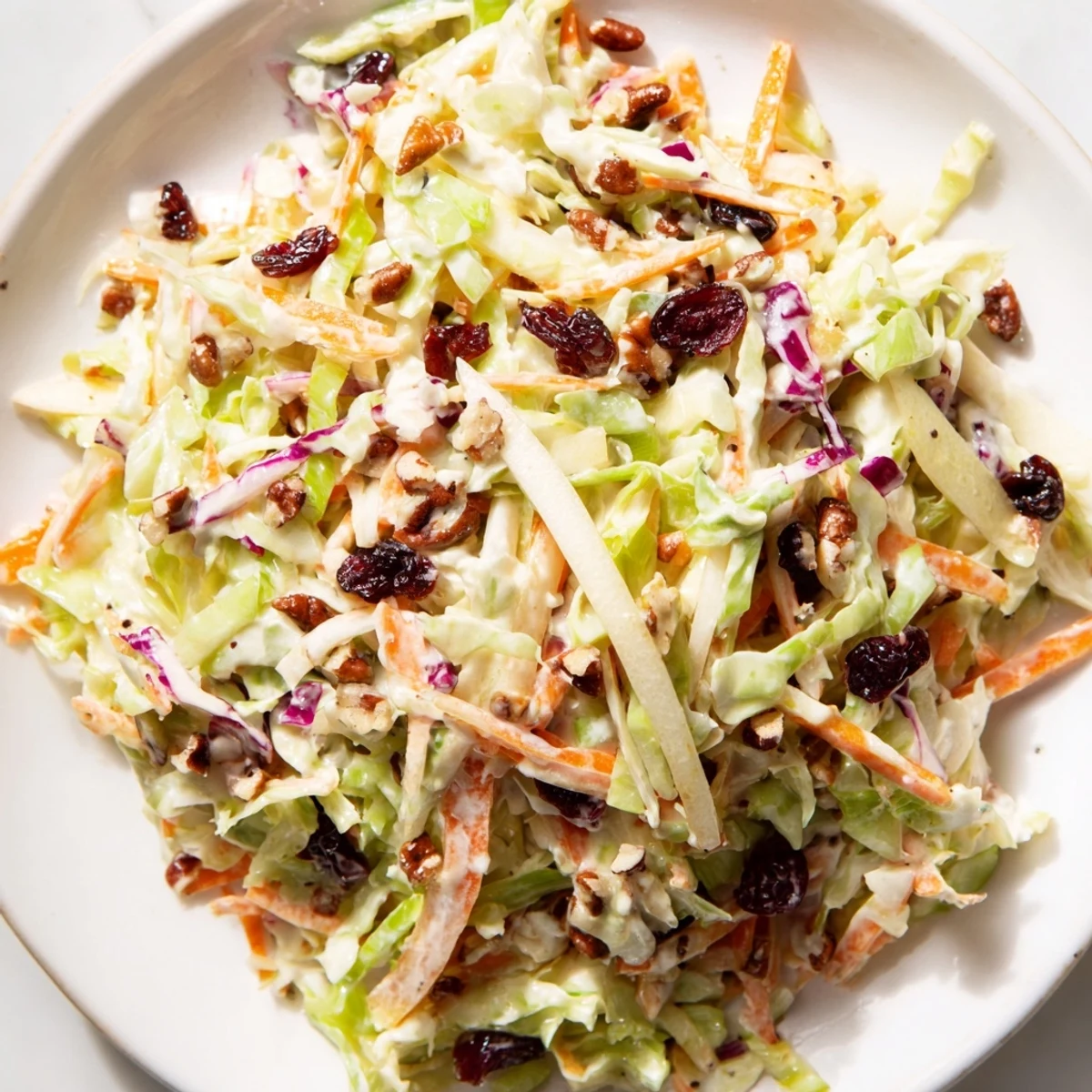 Fresh cranberry apple coleslaw mixed with tangy dressing and shredded vegetables.