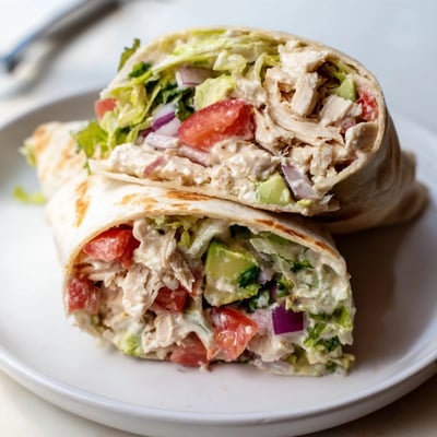 Pan-seared Chicken Avocado Ranch Burritos served halved with cilantro and lime wedges
