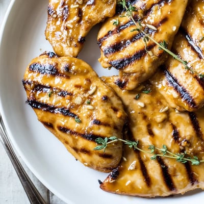 Juicy Maple Dijon grilled chicken sliced open, drizzled with sticky sweet-tangy glaze, served piping hot